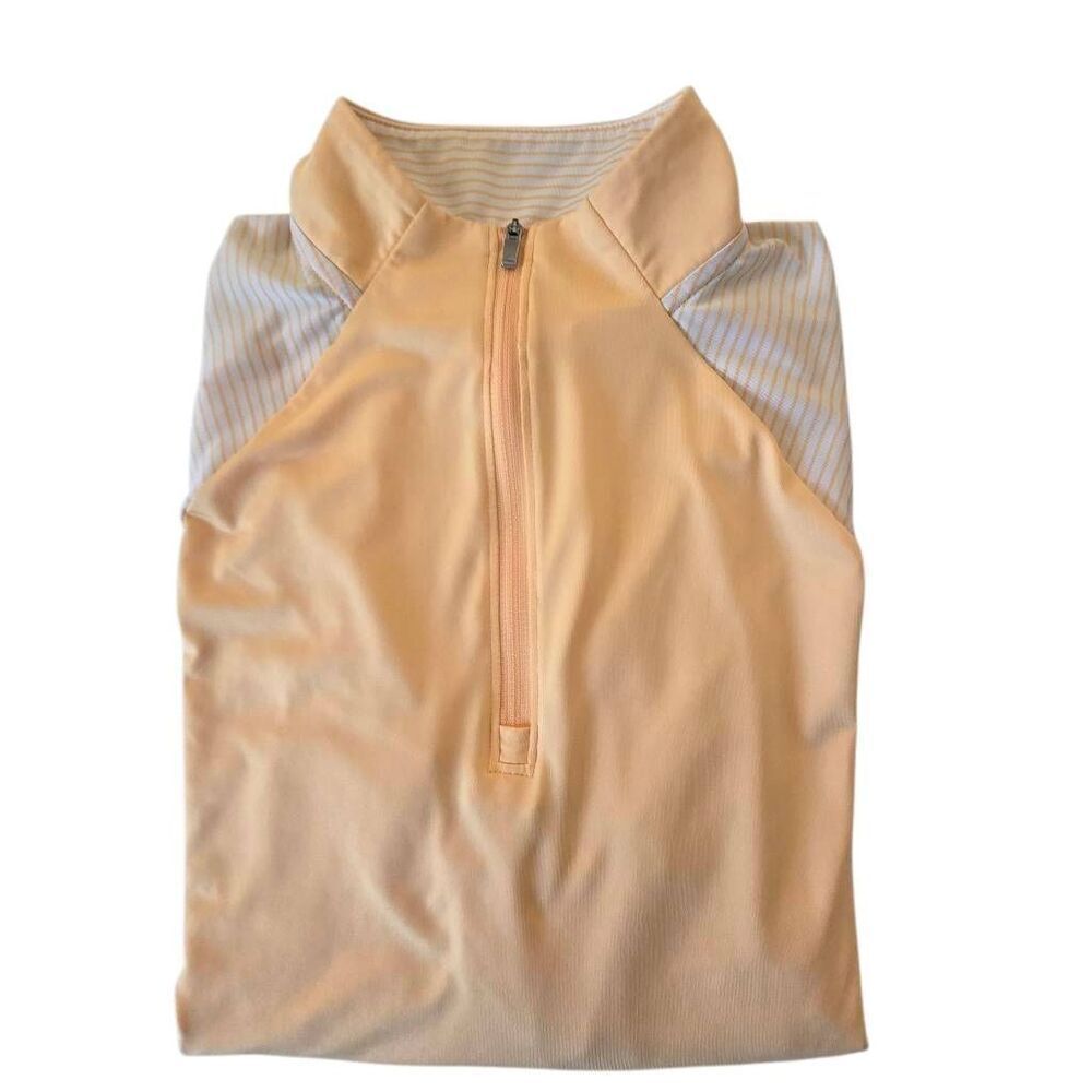 Adidas Womens Raglan Sleeves 1/4 Zip Mock Neck Golf Shirt Orange White Large - Picture 3 of 12